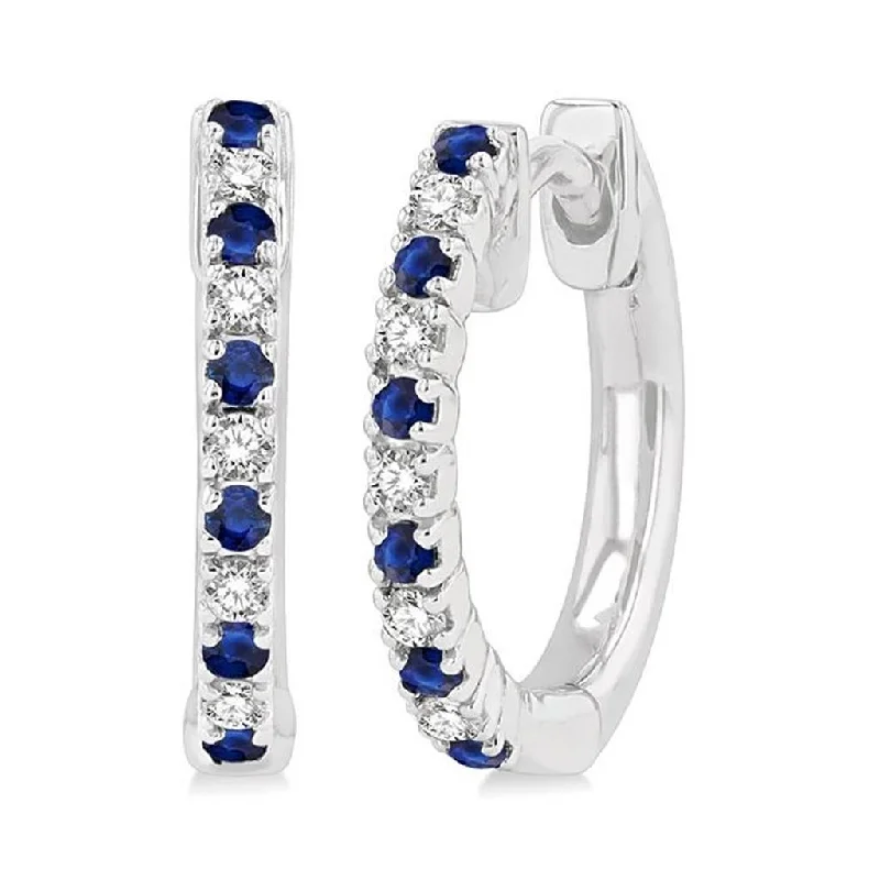 10K White Gold Sapphire And Diamond Huggie Earrings