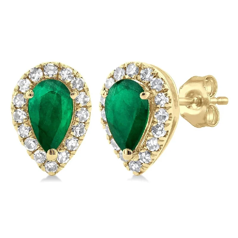 10K Yellow Gold Emerald And Diamond Halo Earrings