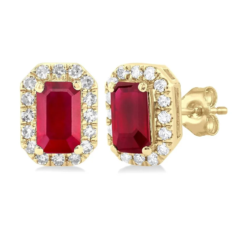 10K Yellow Gold Ruby And Diamond Halo Earrings