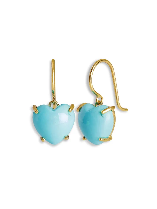 Kingman Turquoise Cabochon Heart Yellow Gold Earrings