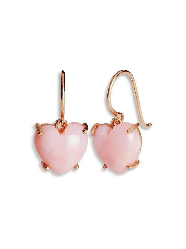 Pink Opal Heart Rose Gold Drop Earrings