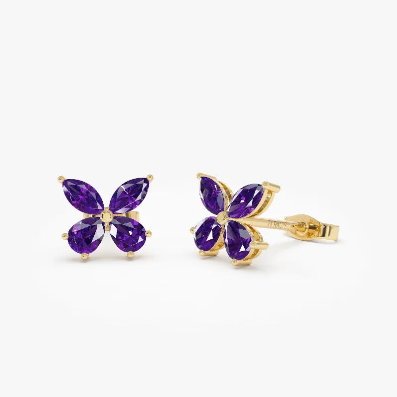 14K Amethyst Butterfly Stud Earrings