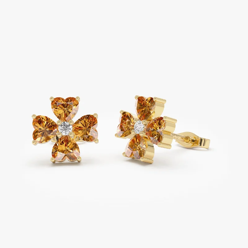 14k Citrine Four Leaf Clover Studs