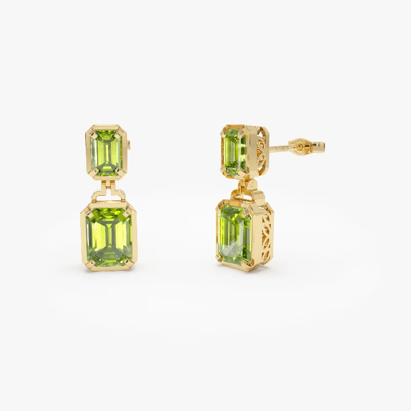 14K Emerald Peridot Dangle Drop Earrings