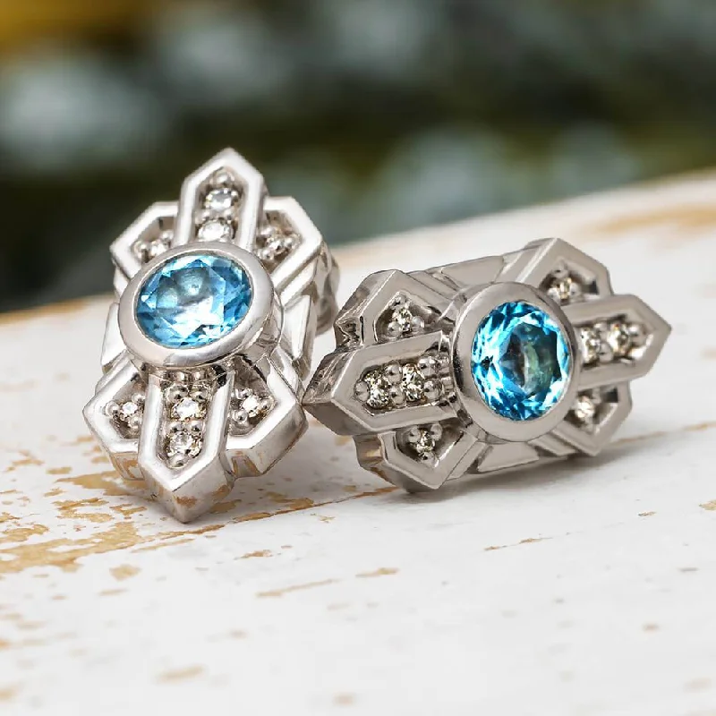 Natural Aquamarine & Natural Diamond Stud Earrings