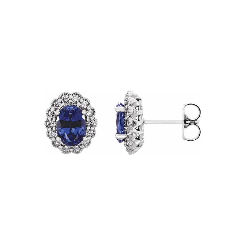 Lab-Grown Blue Sapphire & Natural Diamond Stud Earrings