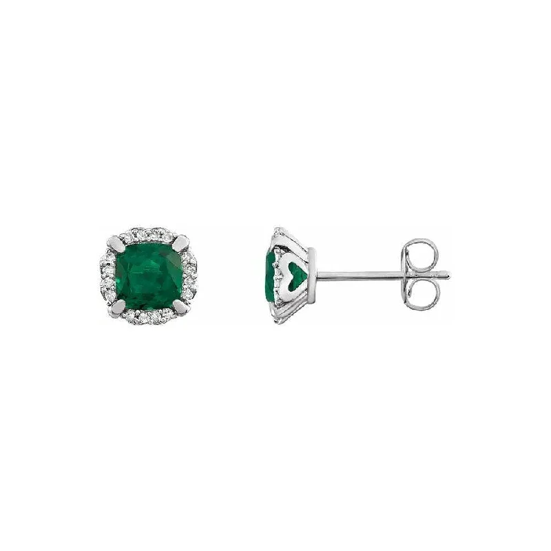 Lab-Grown Emerald & Natural Diamond Halo Stud Earrings