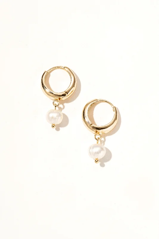 14k Gold Huggie Pearl  Earrings