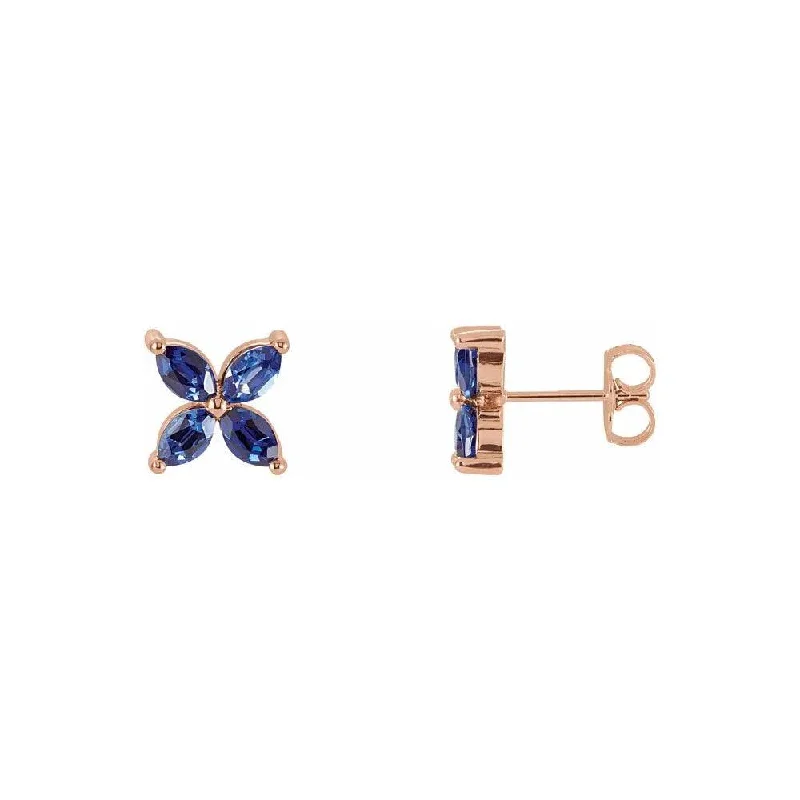 Lab-Grown Blue Sapphire Flower Shaped Stud Earrings