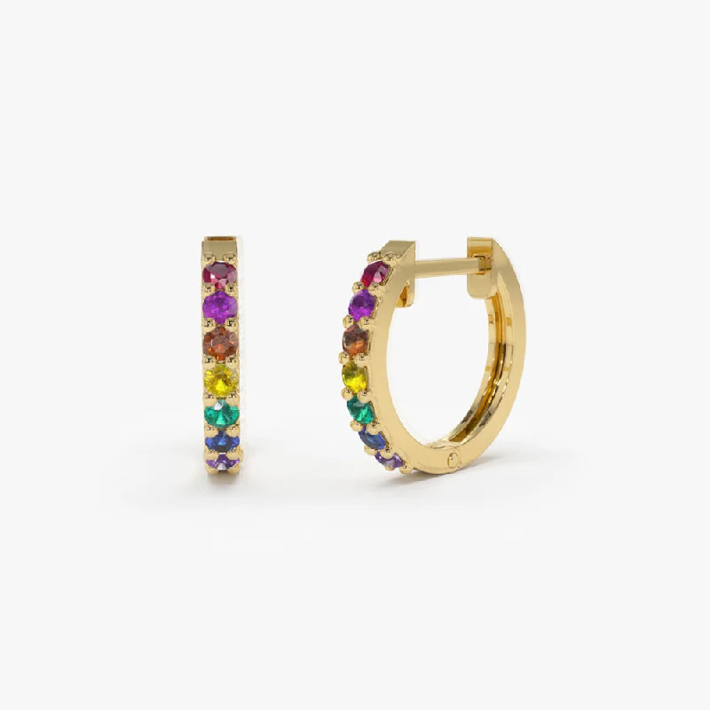 14K Gold Multi Color Huggie Hoop Earrings