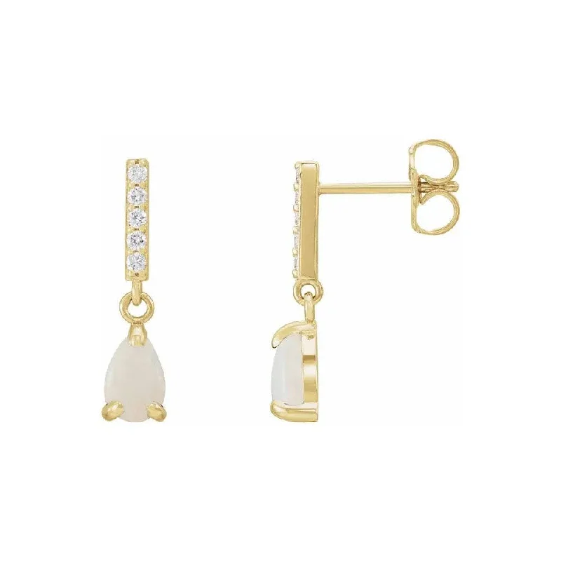 Natural White Opal & Natural Diamond Dangle Earrings