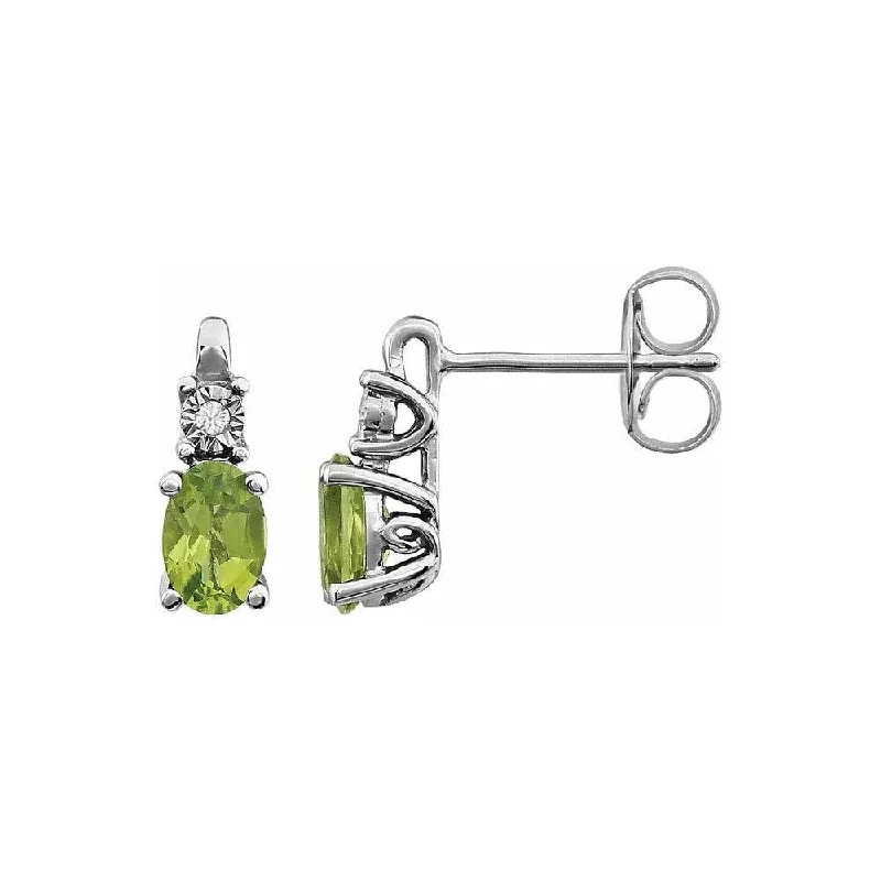 Natural Peridot & Natural Diamond Stud Earrings