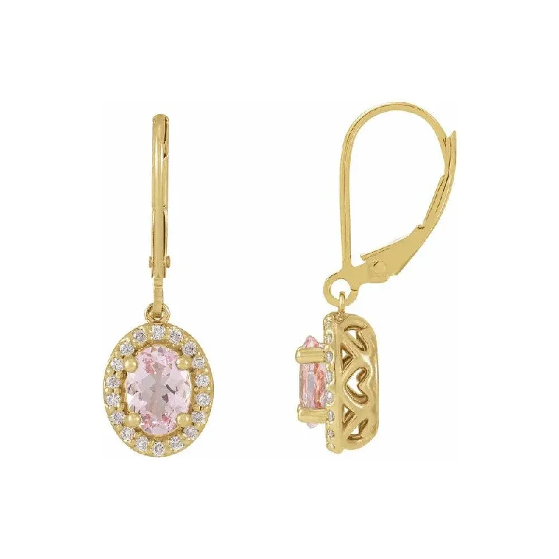 Natural Pink Morganite & Natural Diamond Earrings