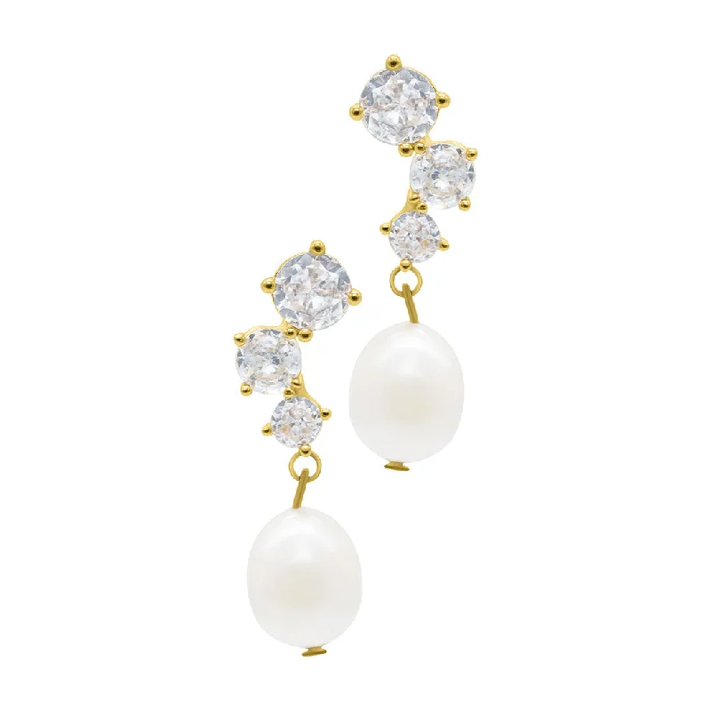 14k Gold Plated Deco Crystal and Freshwater Pearl Drop Earrings