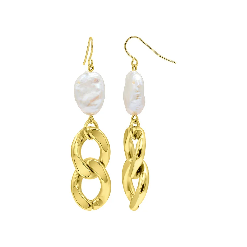 14k Gold Plated Freshwater Pearl Curb Chain Earrings