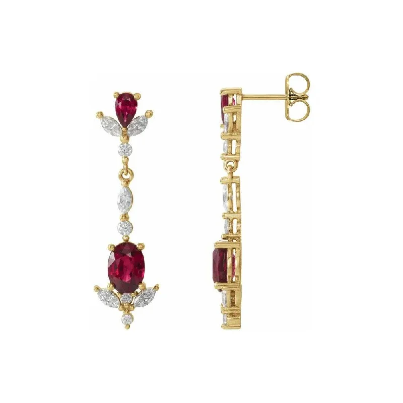 Amazing Natural Ruby & Natural Diamond Dangle Earrings