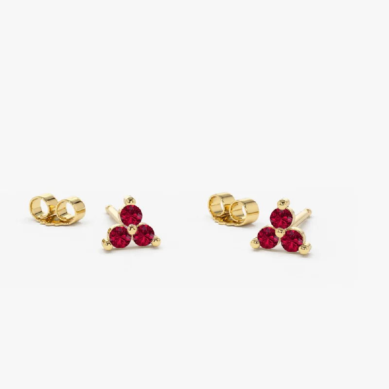 14K Tiny Trio Ruby Earrings