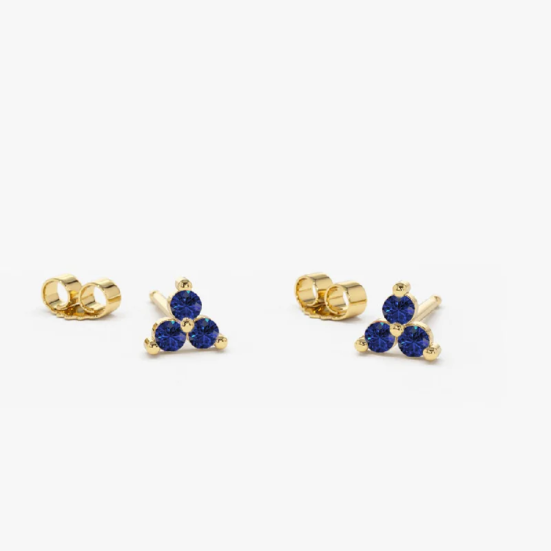 14K Tiny Trio Sapphire Earrings