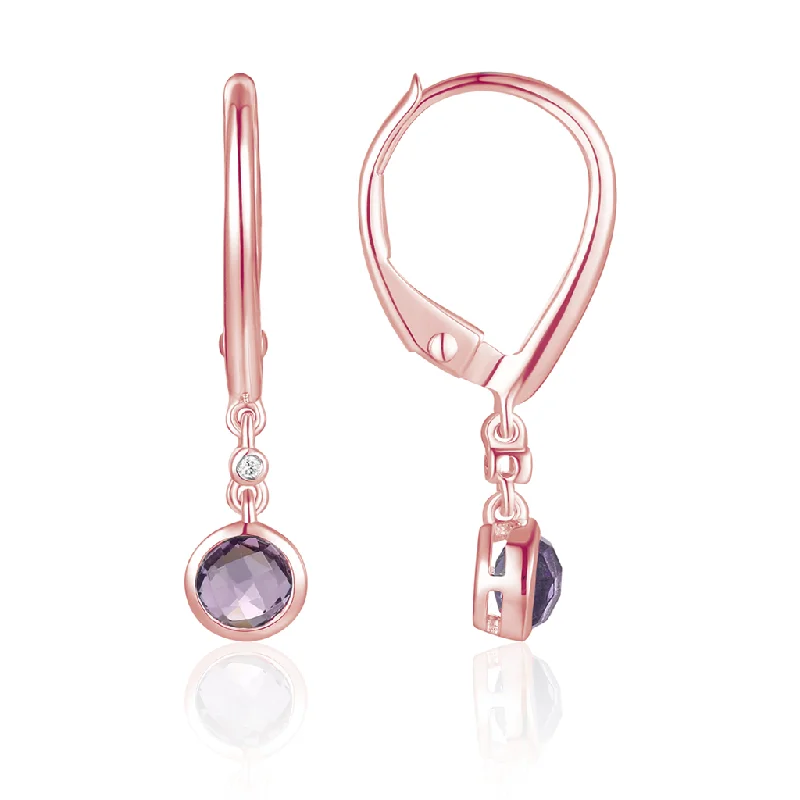 14K Rose Gold Diamond And Amethyst Drop Earrings