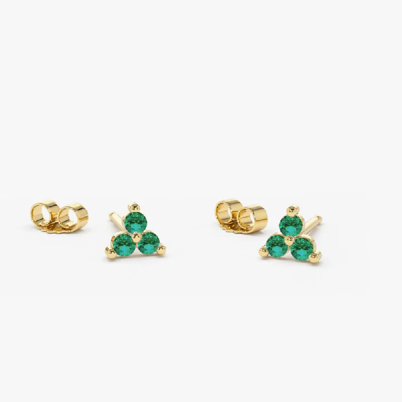 14K Tiny Trio Emerald Earrings