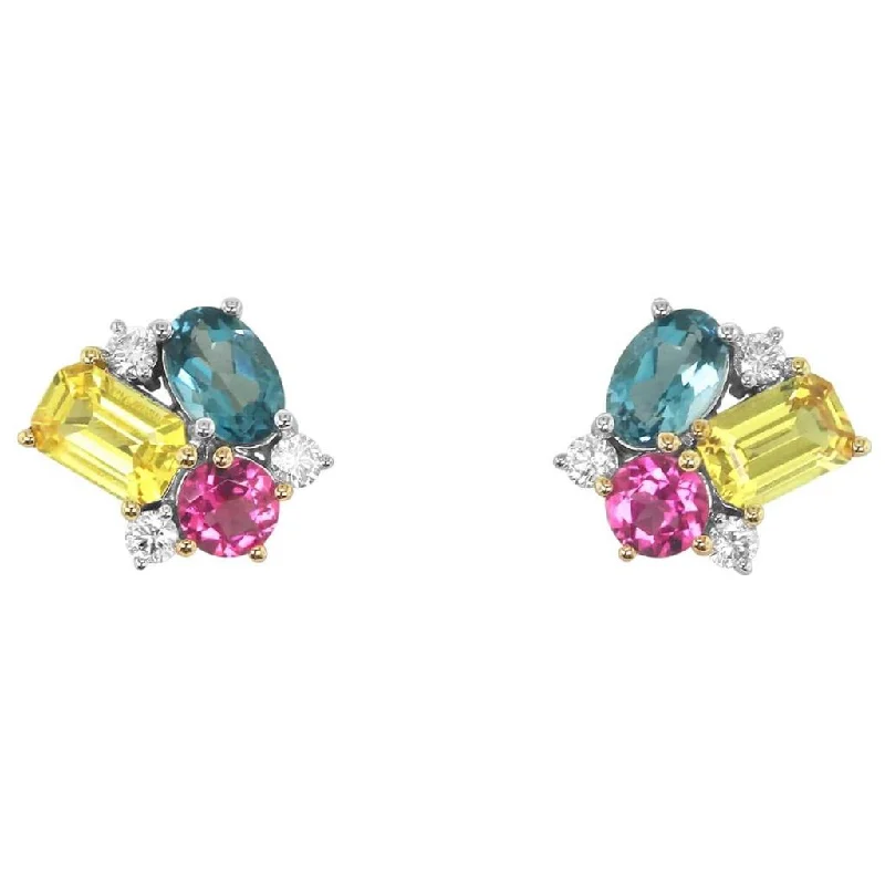 14K Tri-Color 'Tesserae' Rainbow Rose Cluster Earrings