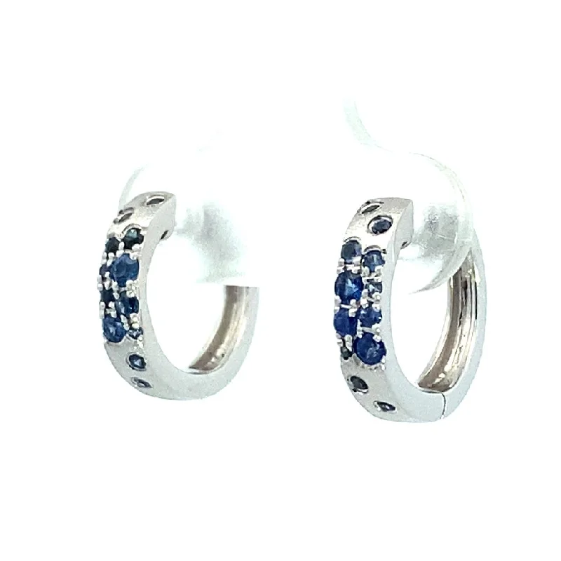 14K White Gold 'Confetti' Sapphires Flush Set Huggie Earrings