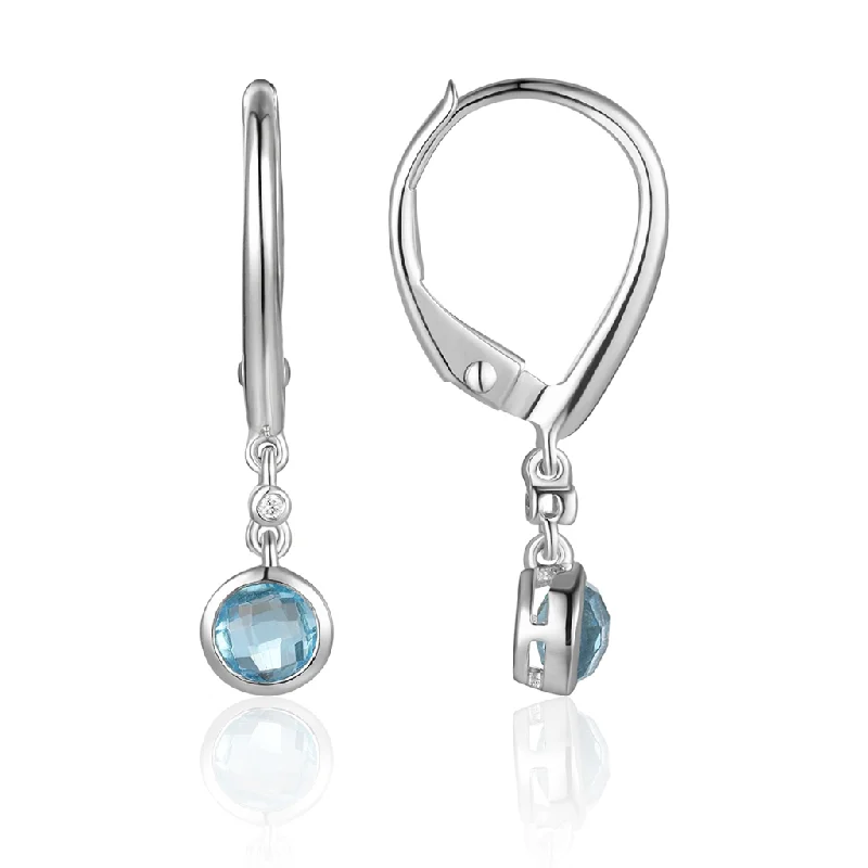 14K White Gold Diamond And Blue Topaz Drop Earrings