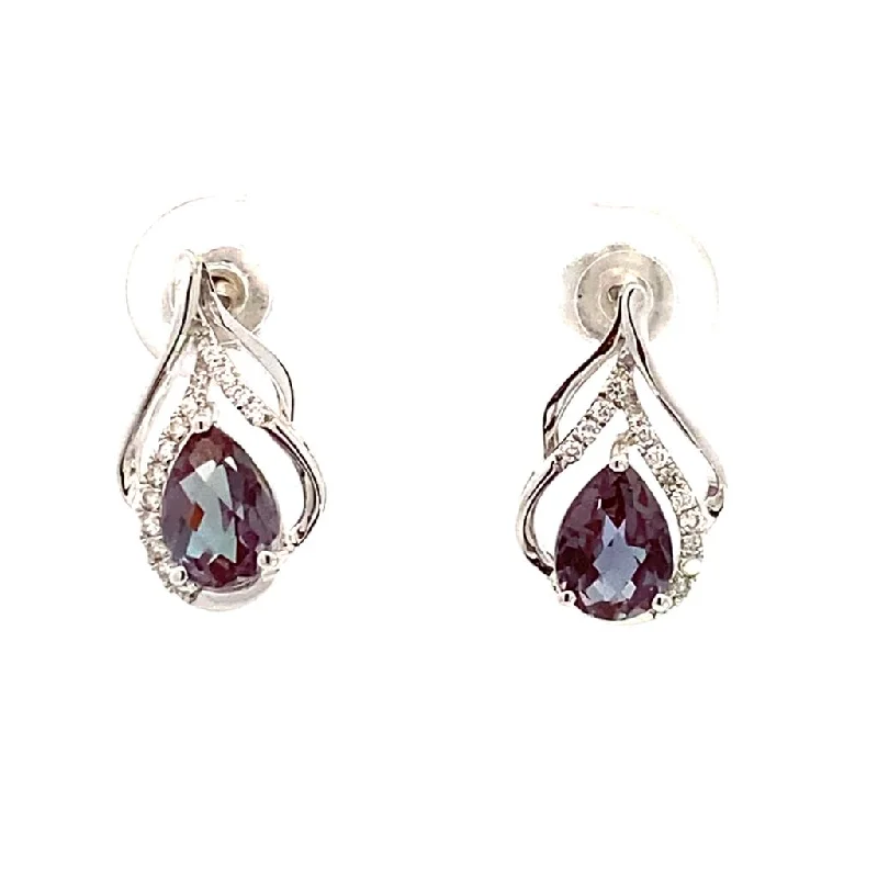 14K White Gold Lab Grown Alexandrites Drop Earrings