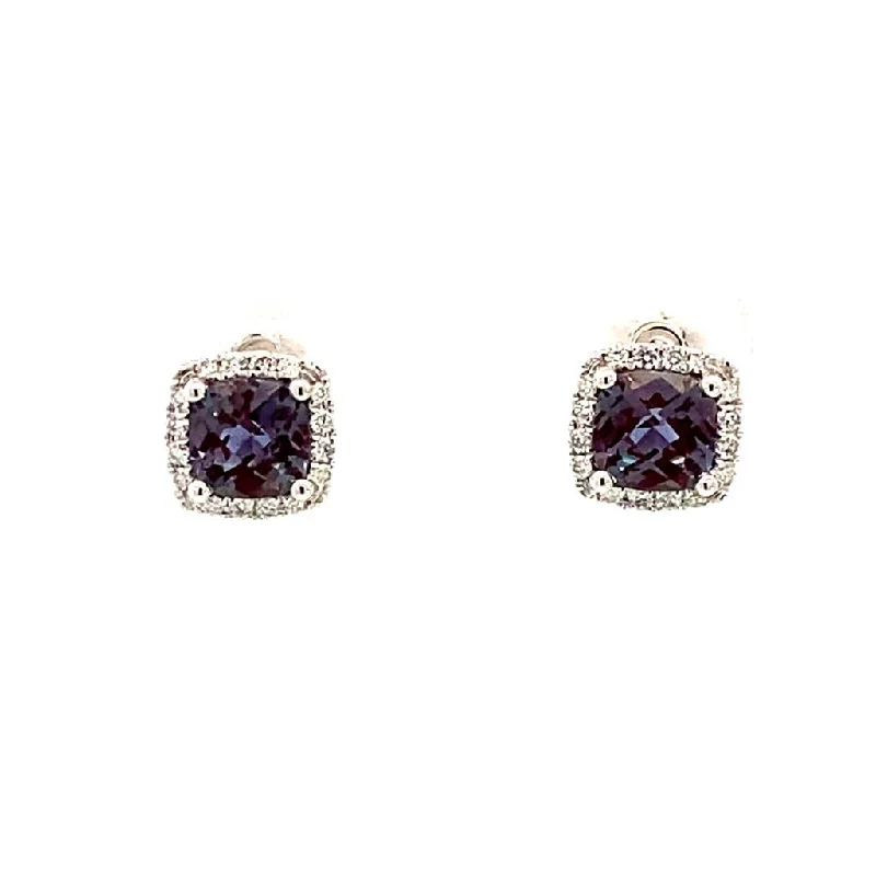 14K White Gold Lab Grown Alexandrites Halo Earrings