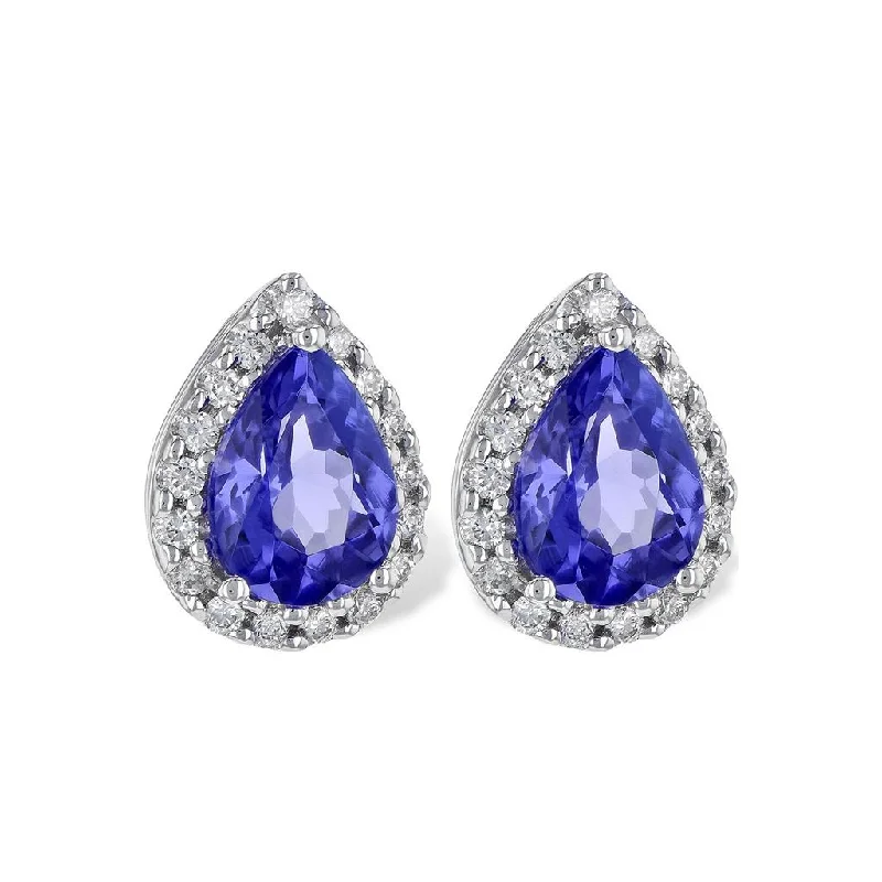 14K White Gold Pear Tanzanite Diamond Halo Earrings