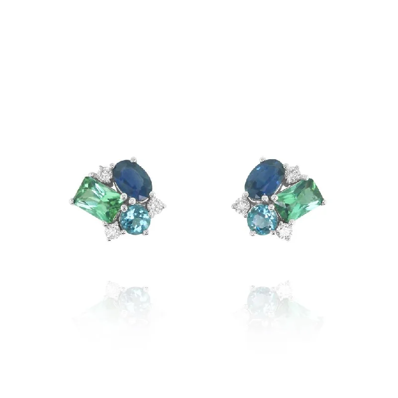 14K White Gold 'Tesserae' Blue Lupin Cluster Earrings