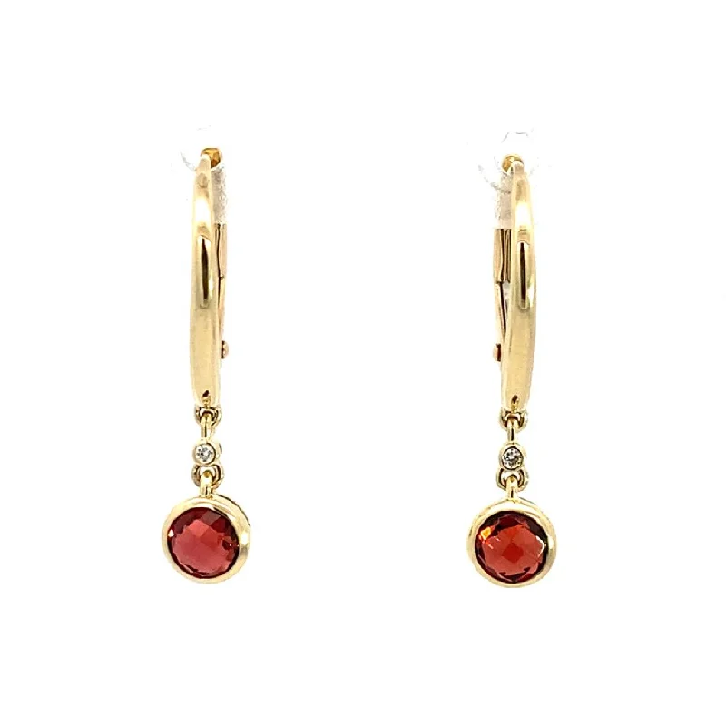 14K Yellow Gold Diamond And Garnet Dangle Earrings