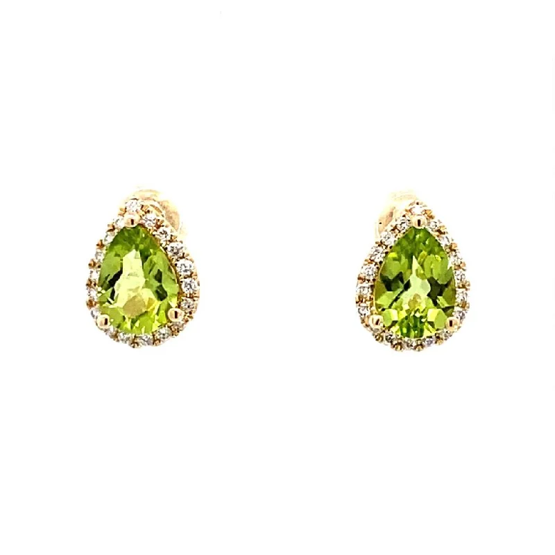 14K Yellow Gold Peridot And Diamond Halo Earrings