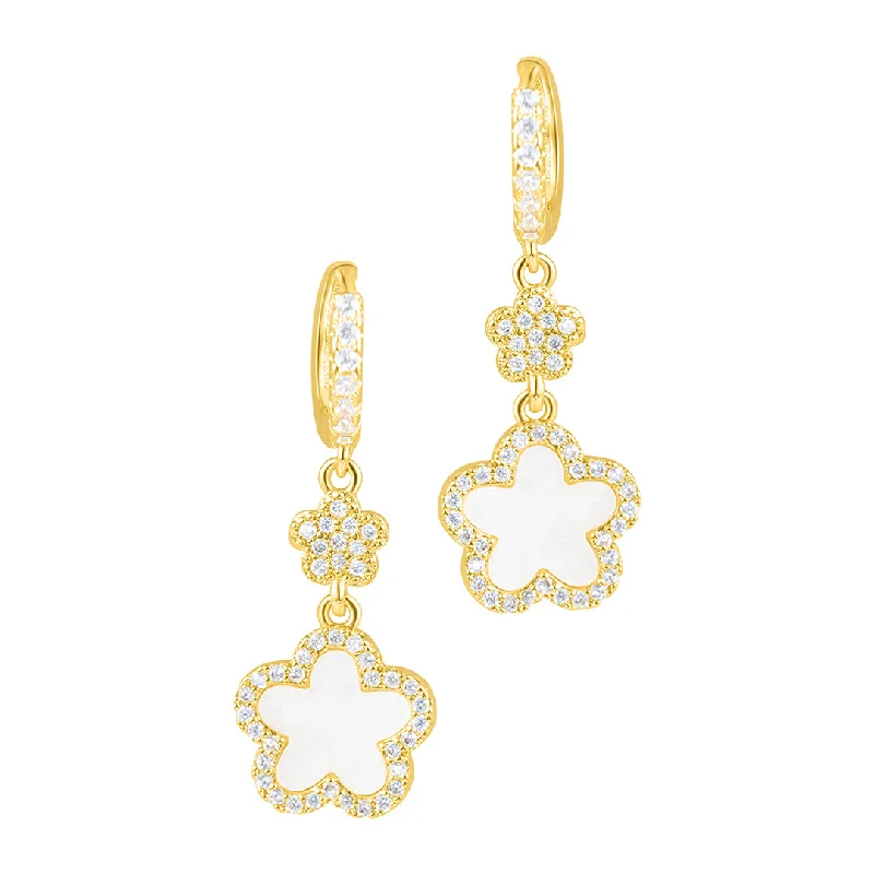 14k Yellow Gold Plated White CZ Clover Earrings