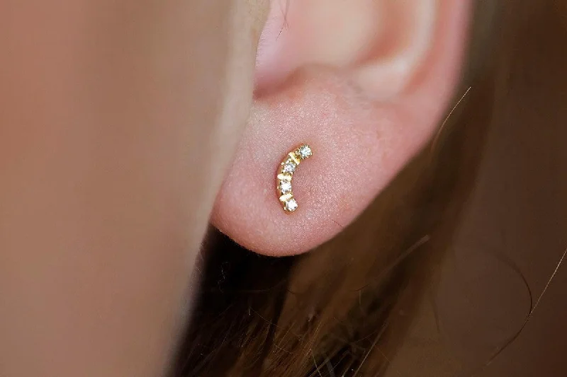 Delicate Curved Diamond Bar Stud Earrings