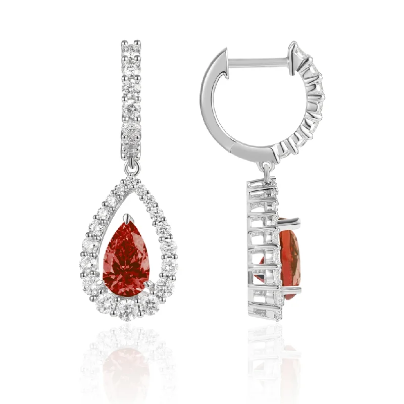 18K White Gold Pear Shaped Ruby Drop Earrings