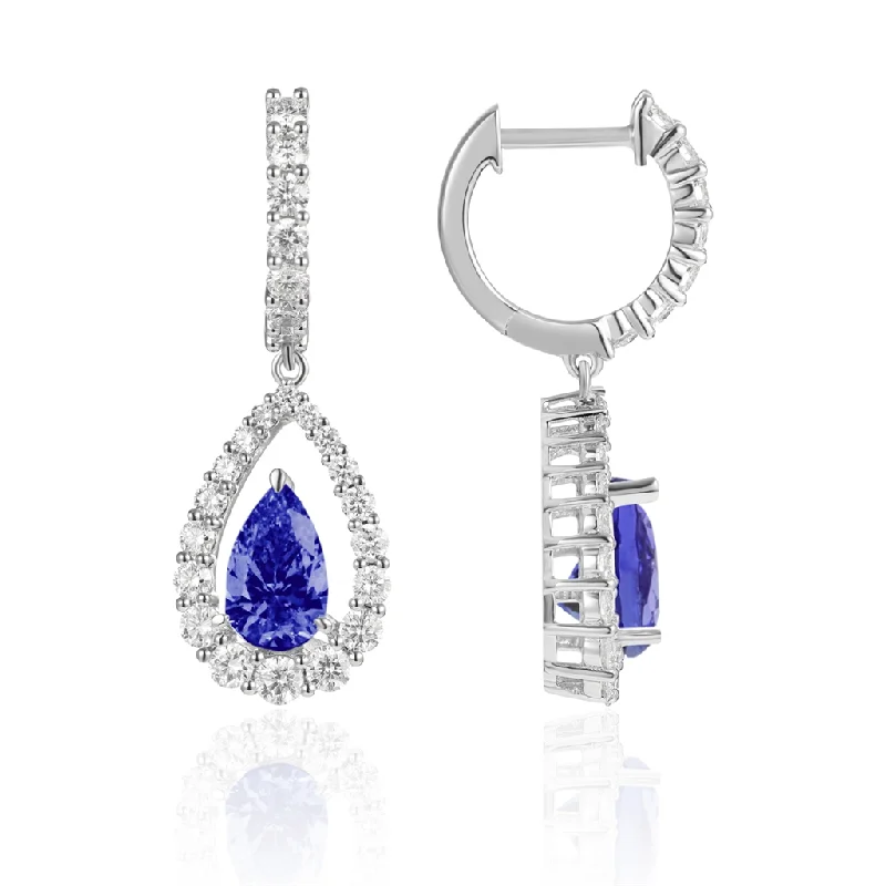 18K White Gold Pear Shaped Sapphire Drop Earrings