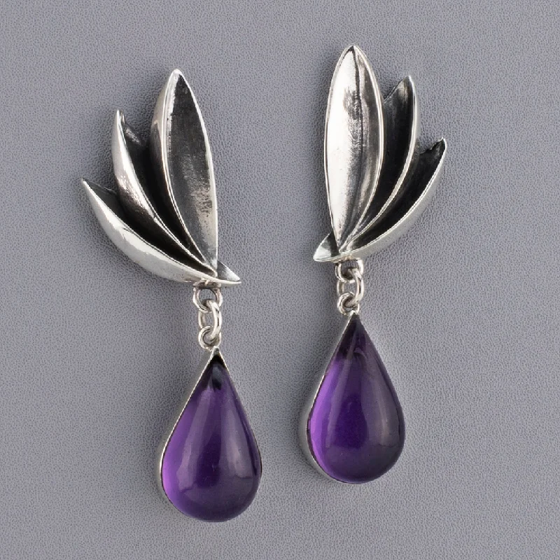 Agave Post Drop Earrings with Amethyst