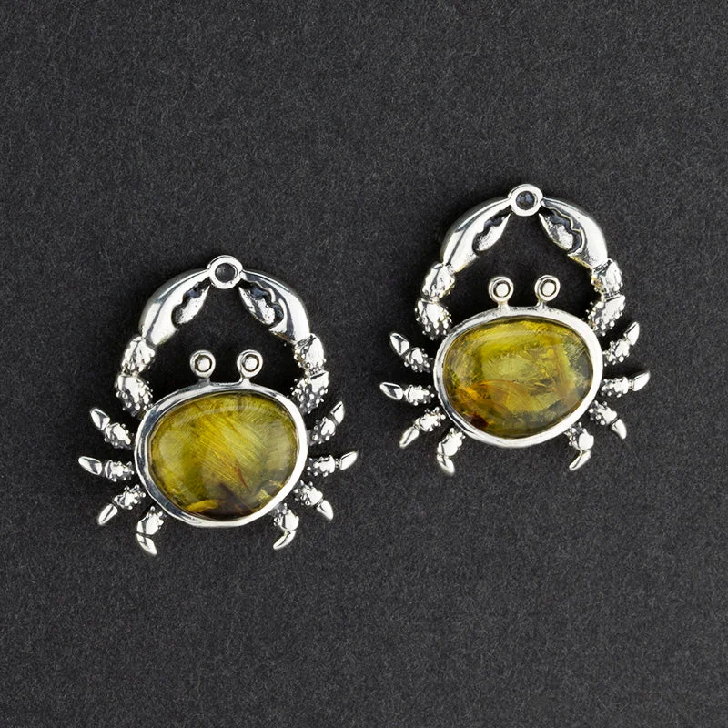 Sterling Silver and Amber Crab Earrings