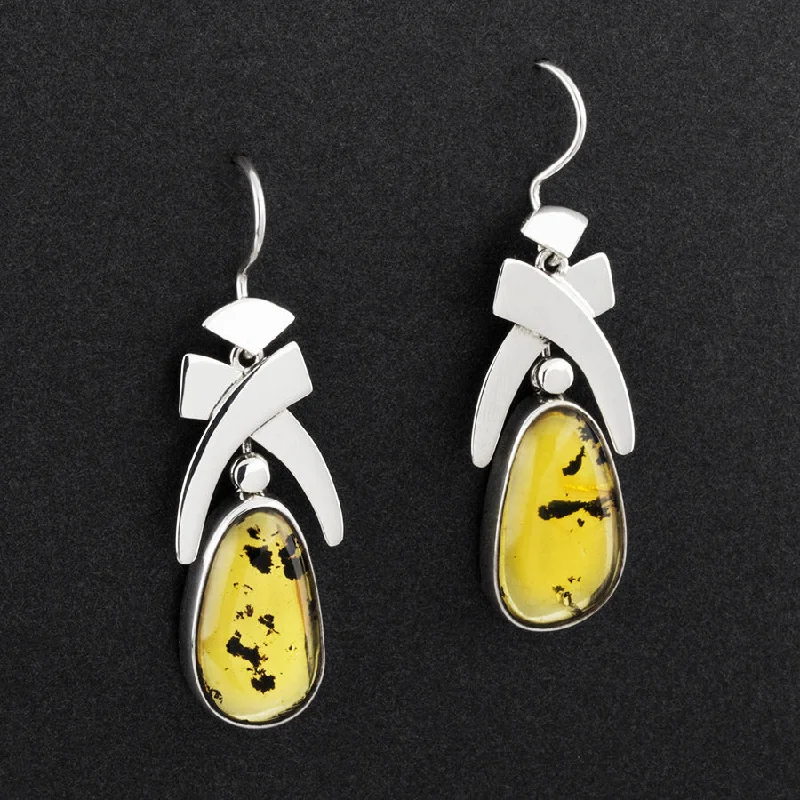 Sterling Silver And Amber Pineapple Drop Earrings