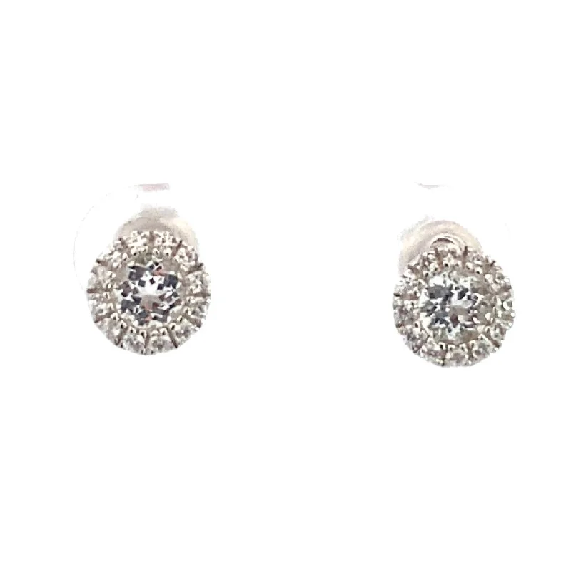 April Birthstone Earrings: Sterling Silver White Topaz Halo Earrings