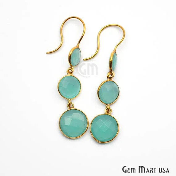 Aqua Chalcedony Bezel Round Shape Gold Plated 40x12mm Dangle Hook Earring (ADER-90183)