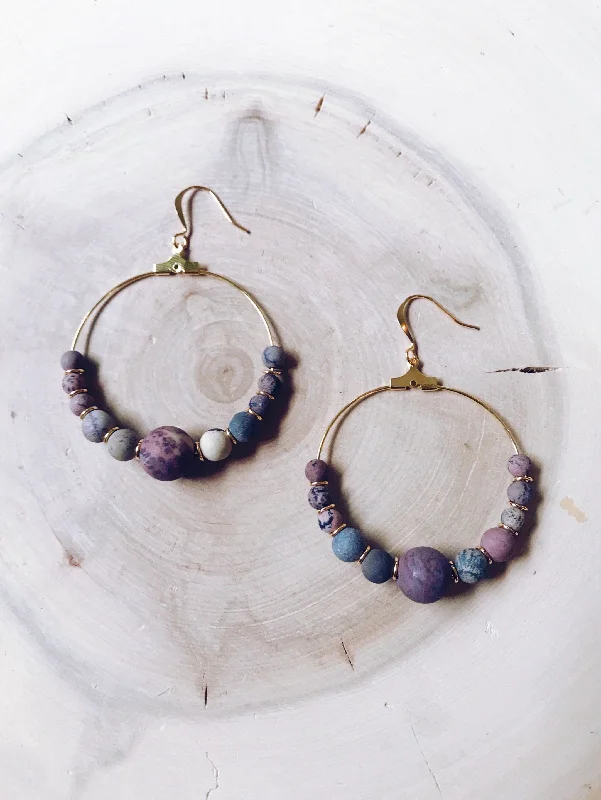 Symmetrical Gemstone Hoop Earrings in Artistic Jasper