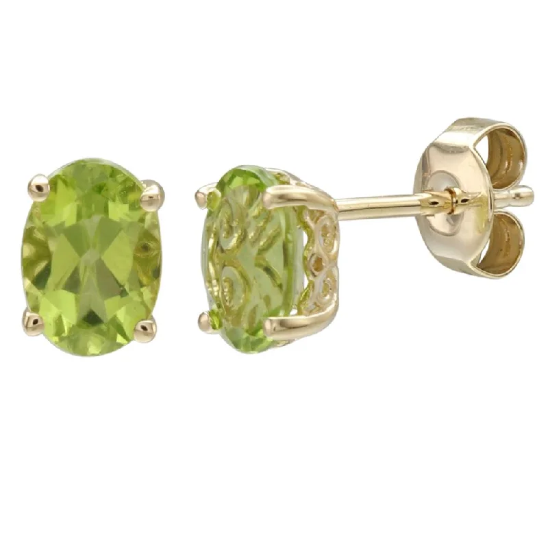 August Birthstone Earrings: 14K Yellow Gold Oval Peridot Earrings