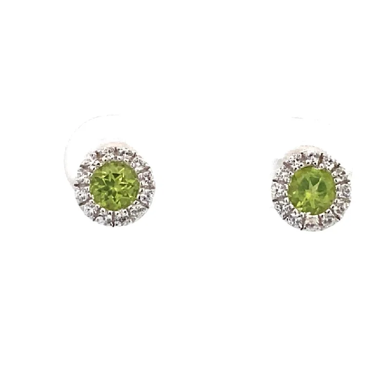 August Birthstone Earrings: Sterling Silver Peridot Halo Earrings