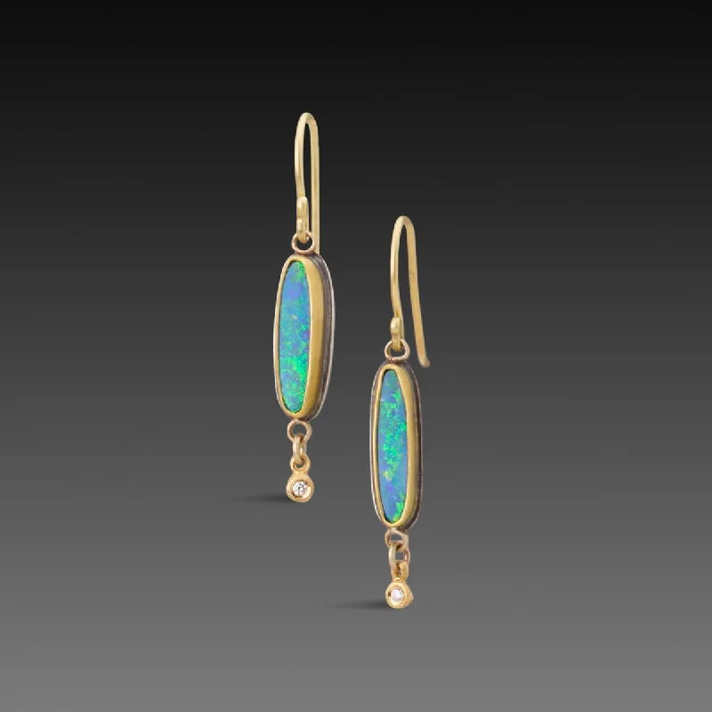 Australian Opal Earrings with Diamond Drops