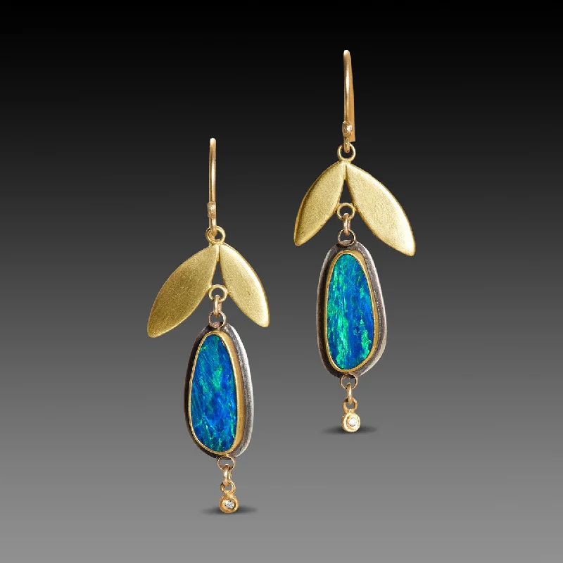 Boulder Opal Earrings with Double Leaf