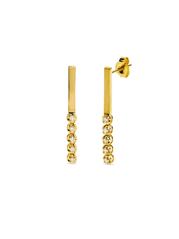 Bar Studs with 5 Illusion Set Diamond Yellow Gold Earrings