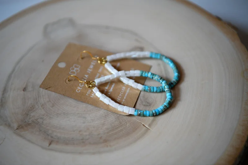 Roamer Half and Hald Teardrop Earrings in Turquoise