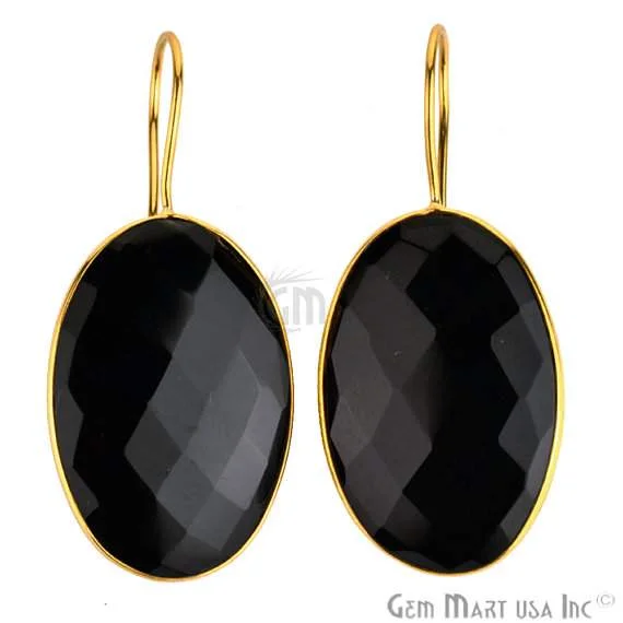 Beautiful Handmade 24k gold plated Black Onyx Smooth 31x21mm Bezel Oval shape Connector Earring (BOER-90024)